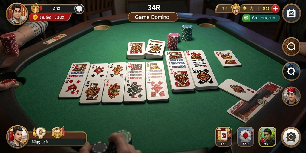 Tampilan gameplay Domino yang seru dan menantang di 34R.