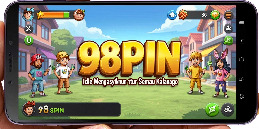Screenshot gameplay menunjukkan roda keberuntungan yang berputar di 98SPIN.