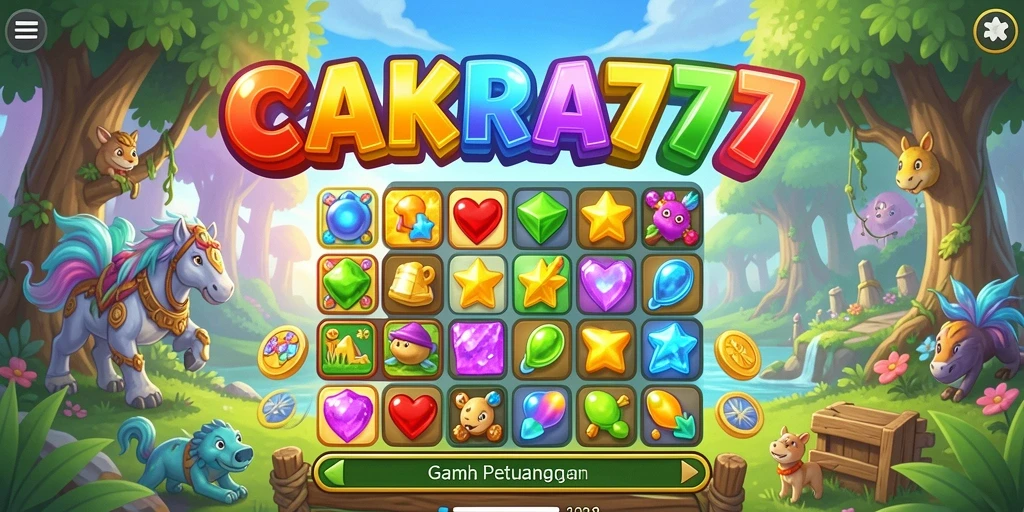 Tangkapan layar CAKRA777 menampilkan momen mencocokkan permata berwarna-warni.