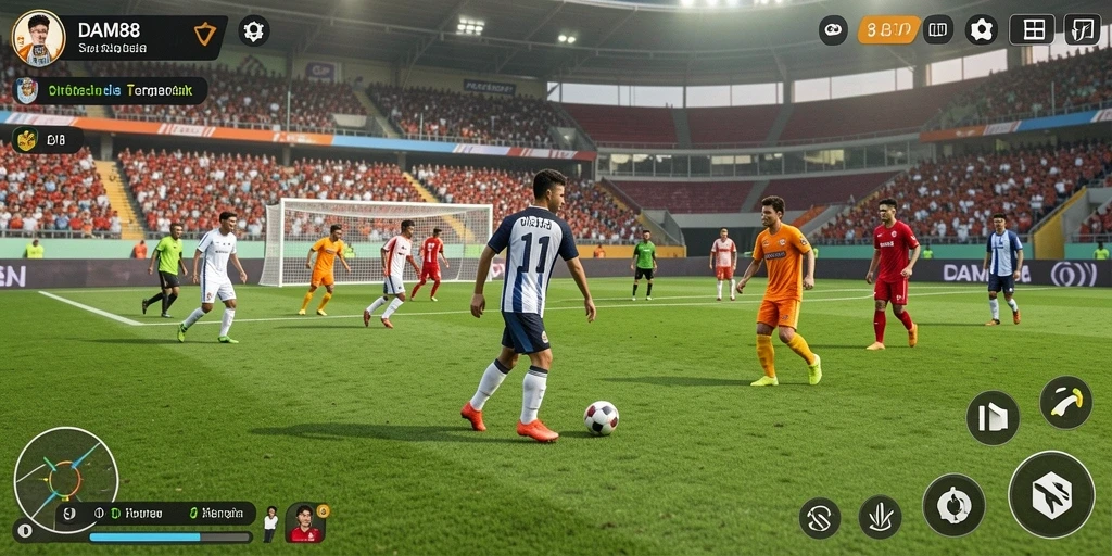 Tangkapan layar utama gameplay DAM88 dengan aksi seru di lapangan.