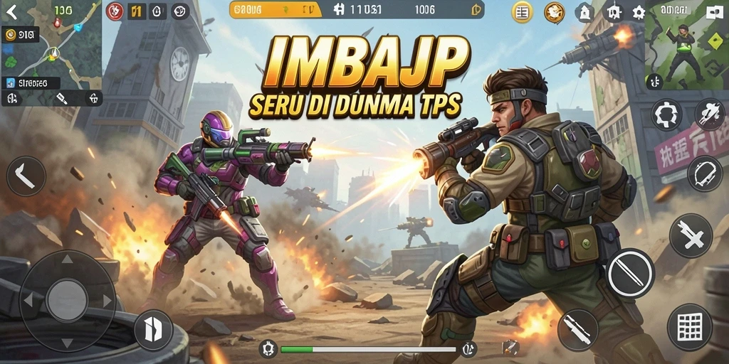 Tangkapan layar gameplay <strong>IMBAJP</strong> yang menunjukkan aksi menegangkan dalam pertempuran TPS.