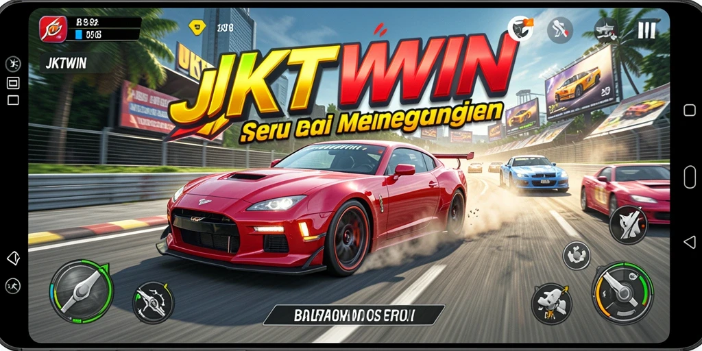 Tampilan gameplay seru dalam balapan mobil JKTWIN.
