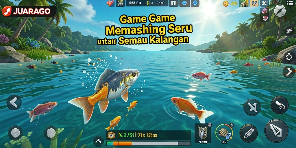 Screenshot gameplay JUARAGO menampilkan aksi memancing yang mendebarkan.