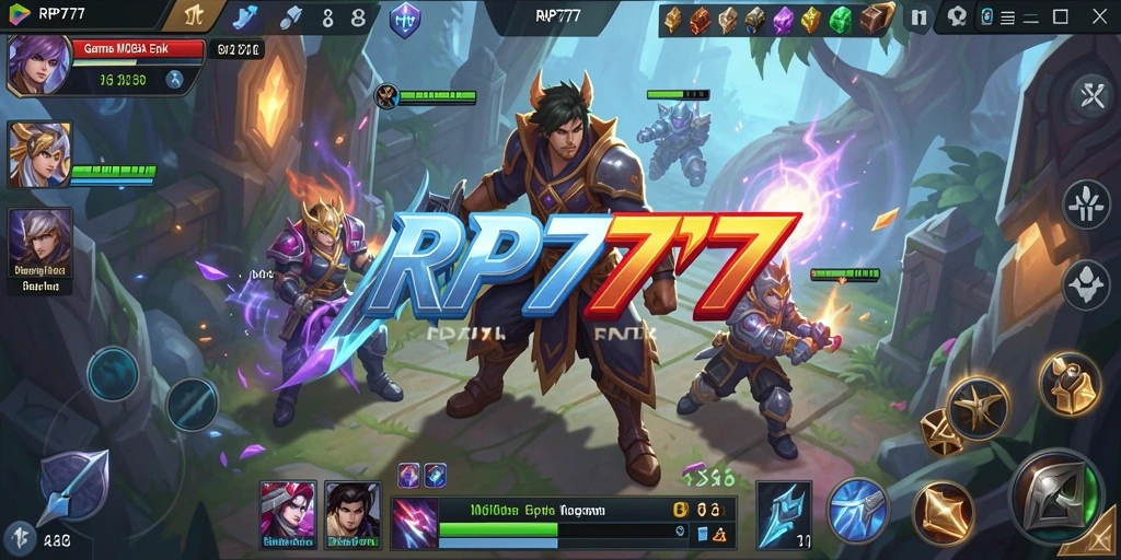 Screenshot gameplay RP777 dengan aksi seru di arena MOBA.