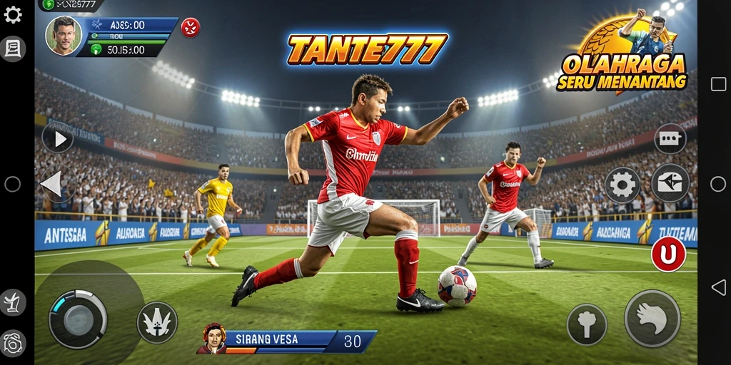Screenshot gameplay TANTE777 menunjukkan pertandingan olahraga yang seru dan penuh aksi.